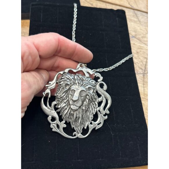 Lion Head Pendant Necklace In Silver-Tone Metal With Intricate Detailing & Chain - Picture 4 of 13